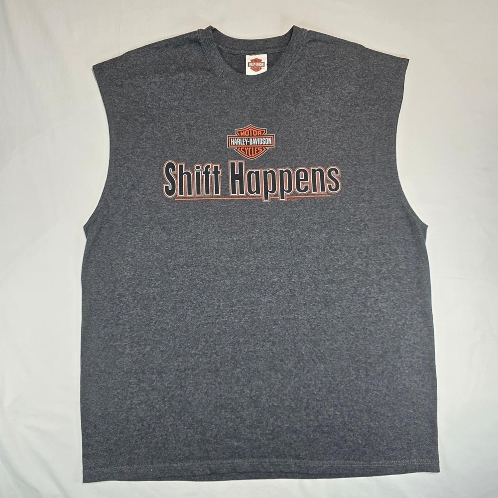 Harley Davidson Sturgis South Dakota Shift Happens Muscle Tee Charcoal Gray 2XL
